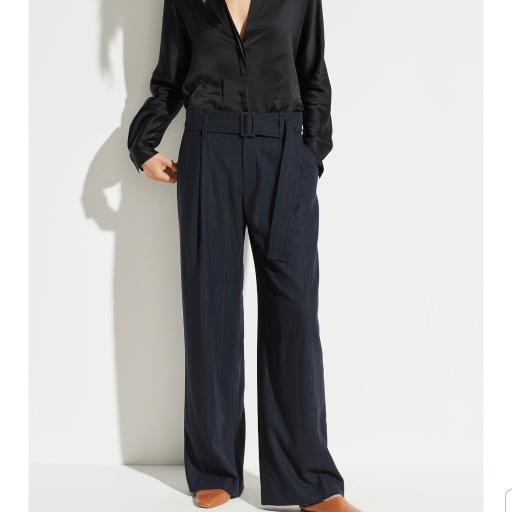 Front Pleat Striped Wide Leg Pants Dark Blue Size 10 - Picture 13 of 13